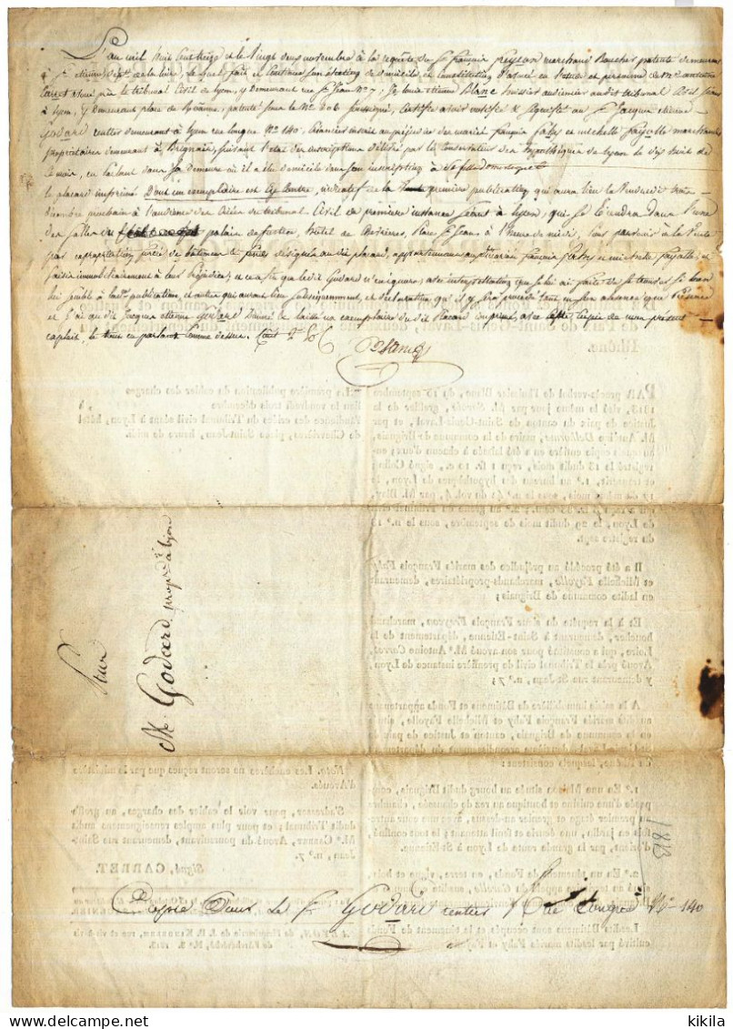 Affiche Vente Par Expropriation Forcée De Bâtiments Et Fonds BRIGNAIS Rhône Saisie 3 Décembre 1813 Scan Recto-verso - Afiches