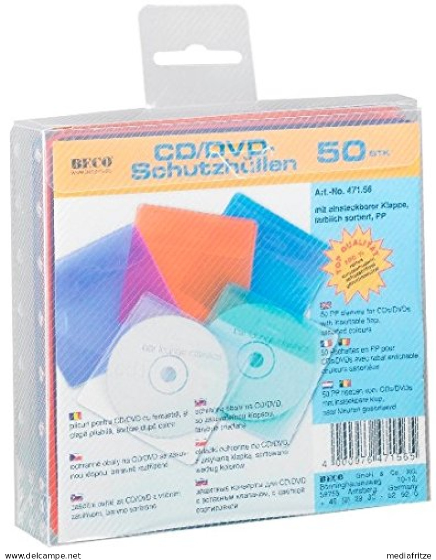CD-/DVD-Hülle - Kapazität: 1 CD - Blau, Grün, Orange, Violett, Durchsichtig (Packung Mit 50 ) - Ohne Zuordnung