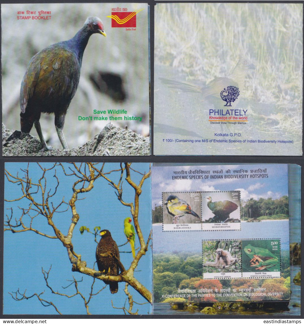 Inde India 2012 Mint Stamp Booklet Bird, Fowl, Frog, Monkey, Biodiversity, Animals, Forest, Animal, Birds - Sonstige & Ohne Zuordnung