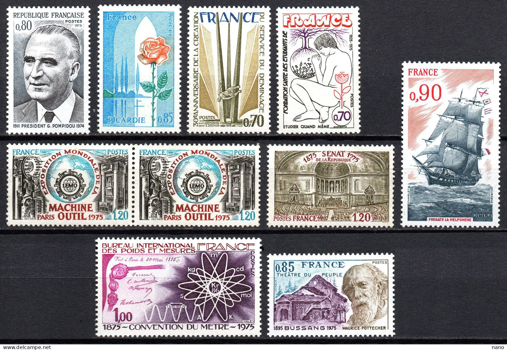 Année 1975 - Lot De 10 Timbres - Neuf */** - Neufs