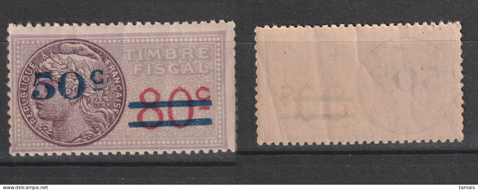 1948 Timbre Fiscal N°266 80c Surchargé 50c Neuf ** (lot 194) - Timbres