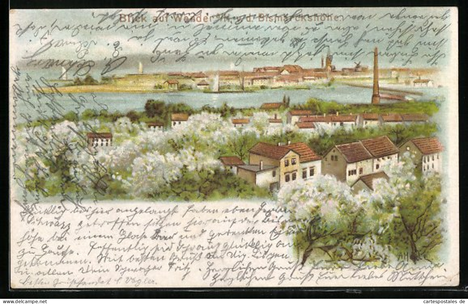 Lithographie Werder A. H., Panoramablick Von Der Bismarckshöhe, Pfingstgruss  - Werder