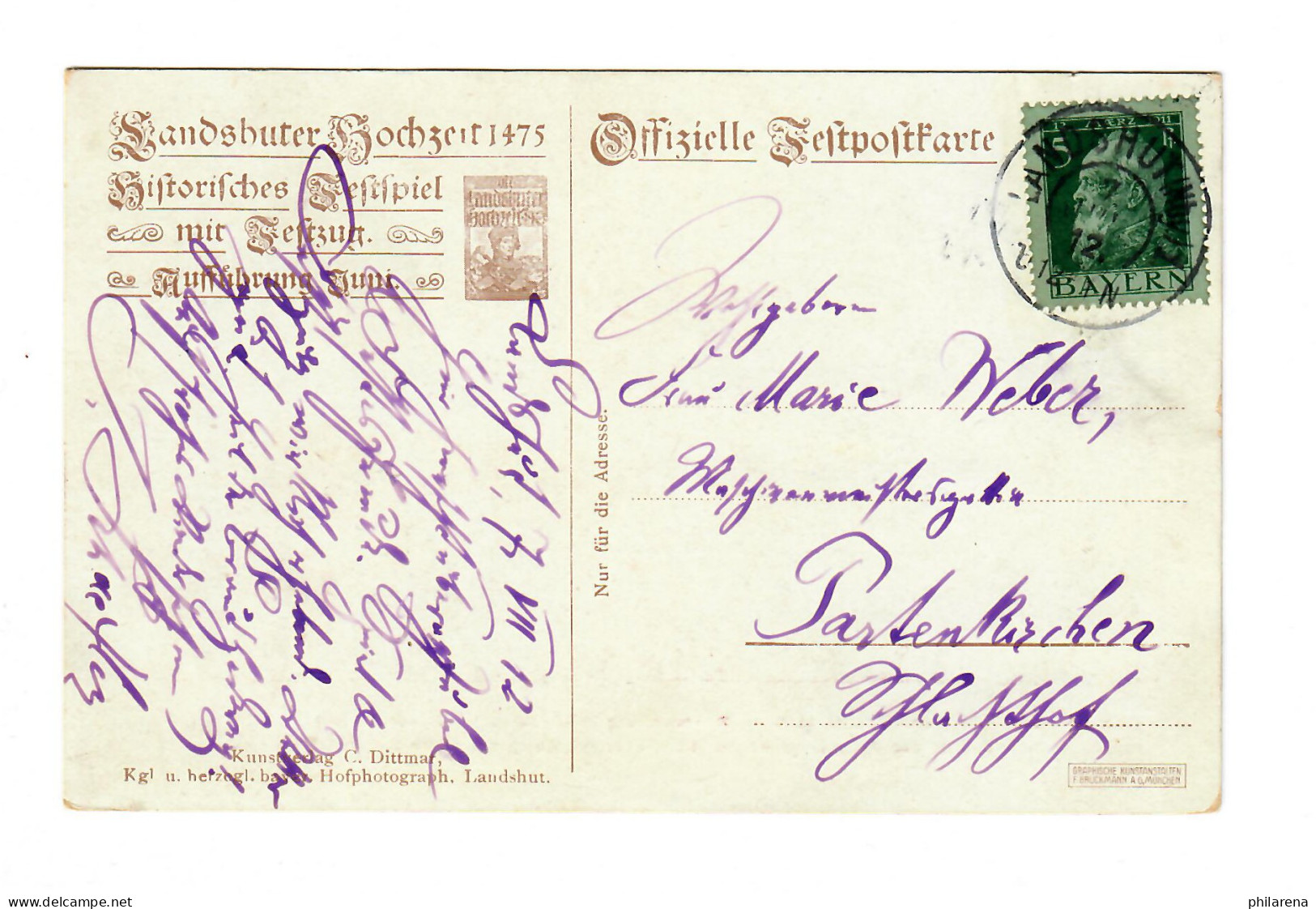 Brauteinholung Landshut, Brinzessing Hedwig, 1912 Nach Partenkirchen - Covers & Documents