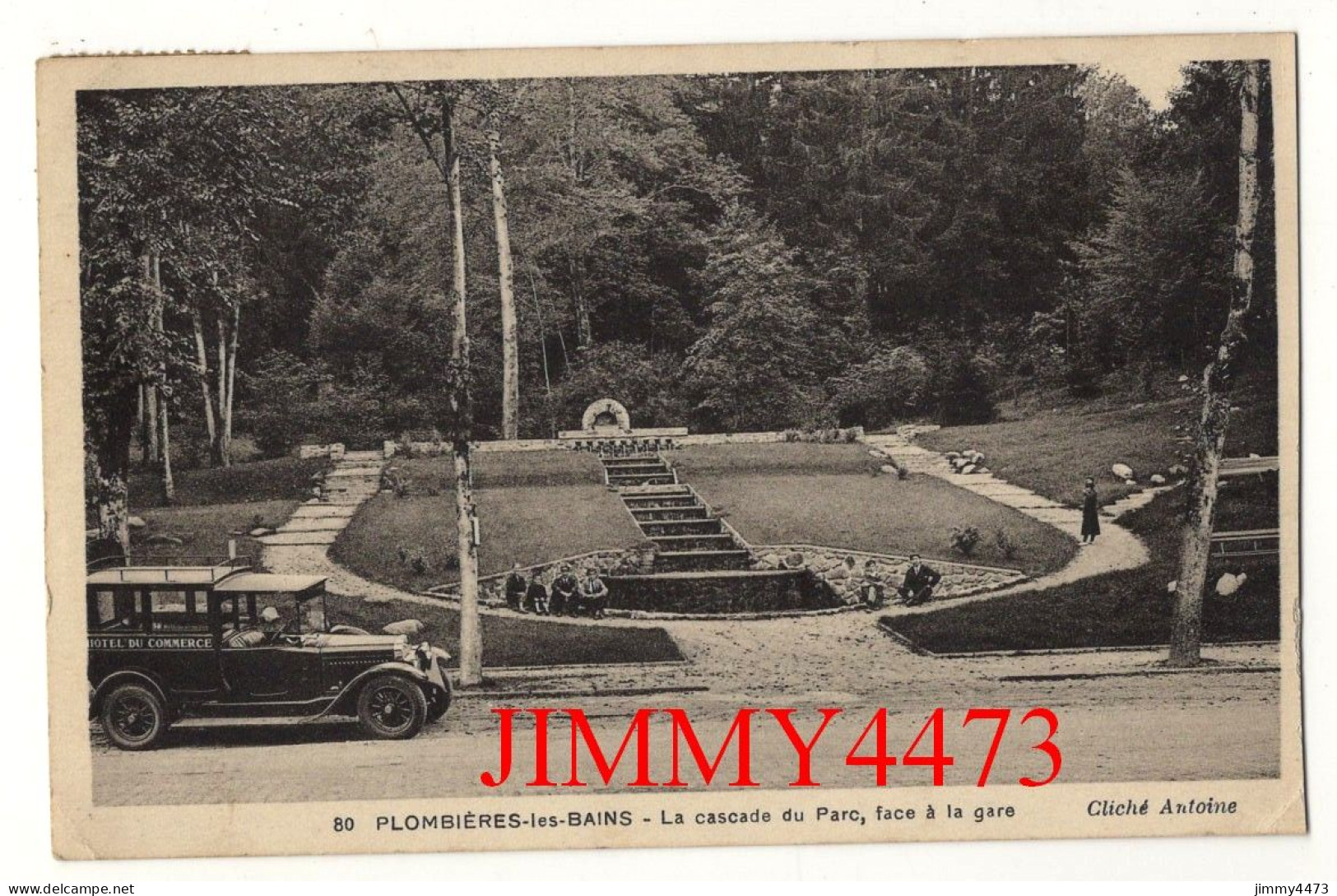 CPA - PLOMBIERES-les-BAINS - La Cascade Du Parc, Face à La Gare ( Vieille Voiture ) N° 80 - Cliché Antoine - Plombieres Les Bains