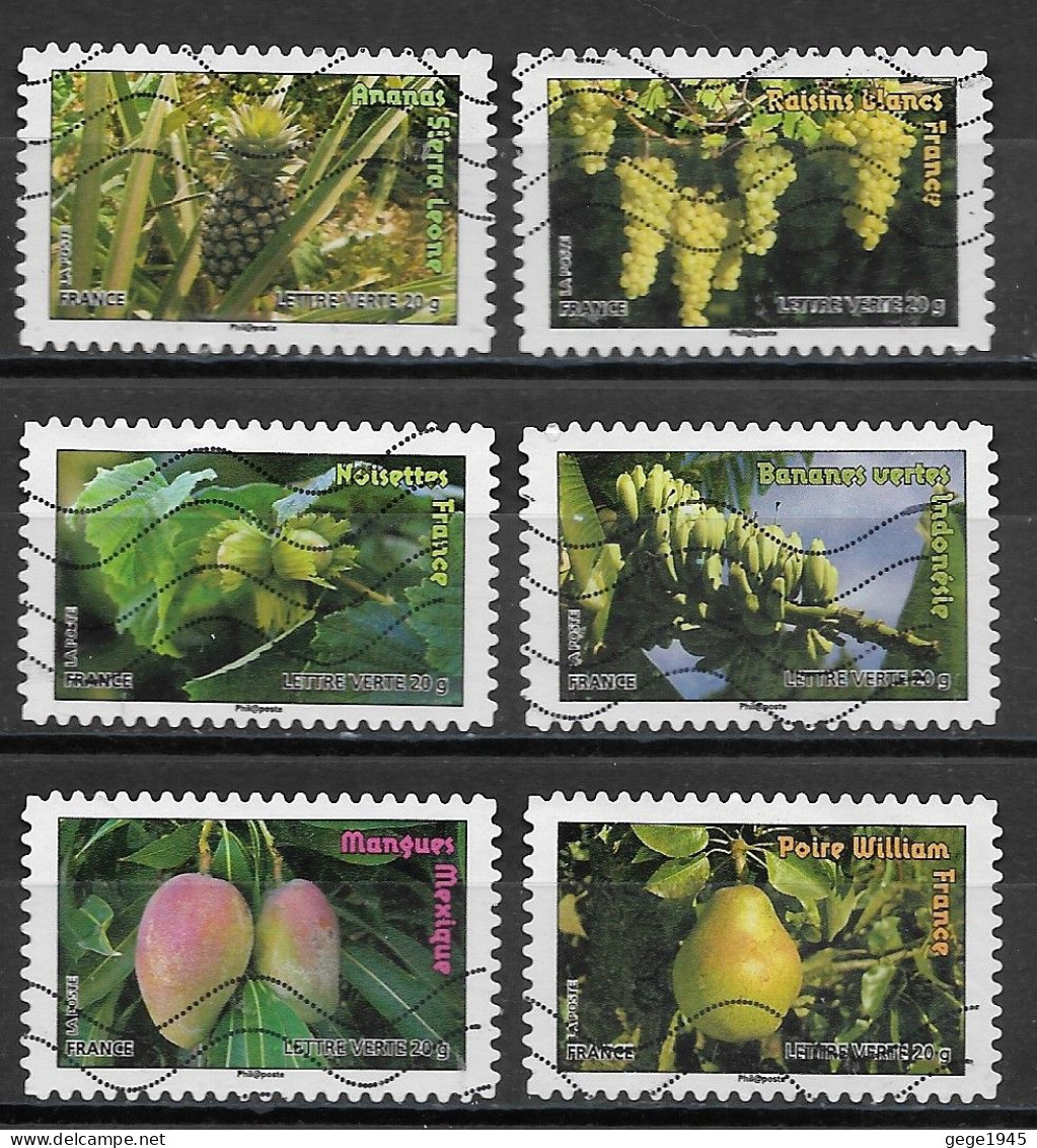 France 2012  Oblitéré Autoadhésif  N° 686 - 688 - 689 - 694 - 695 - 697  -    Flore  -  Fruits De France Et  Du Monde - Used Stamps
