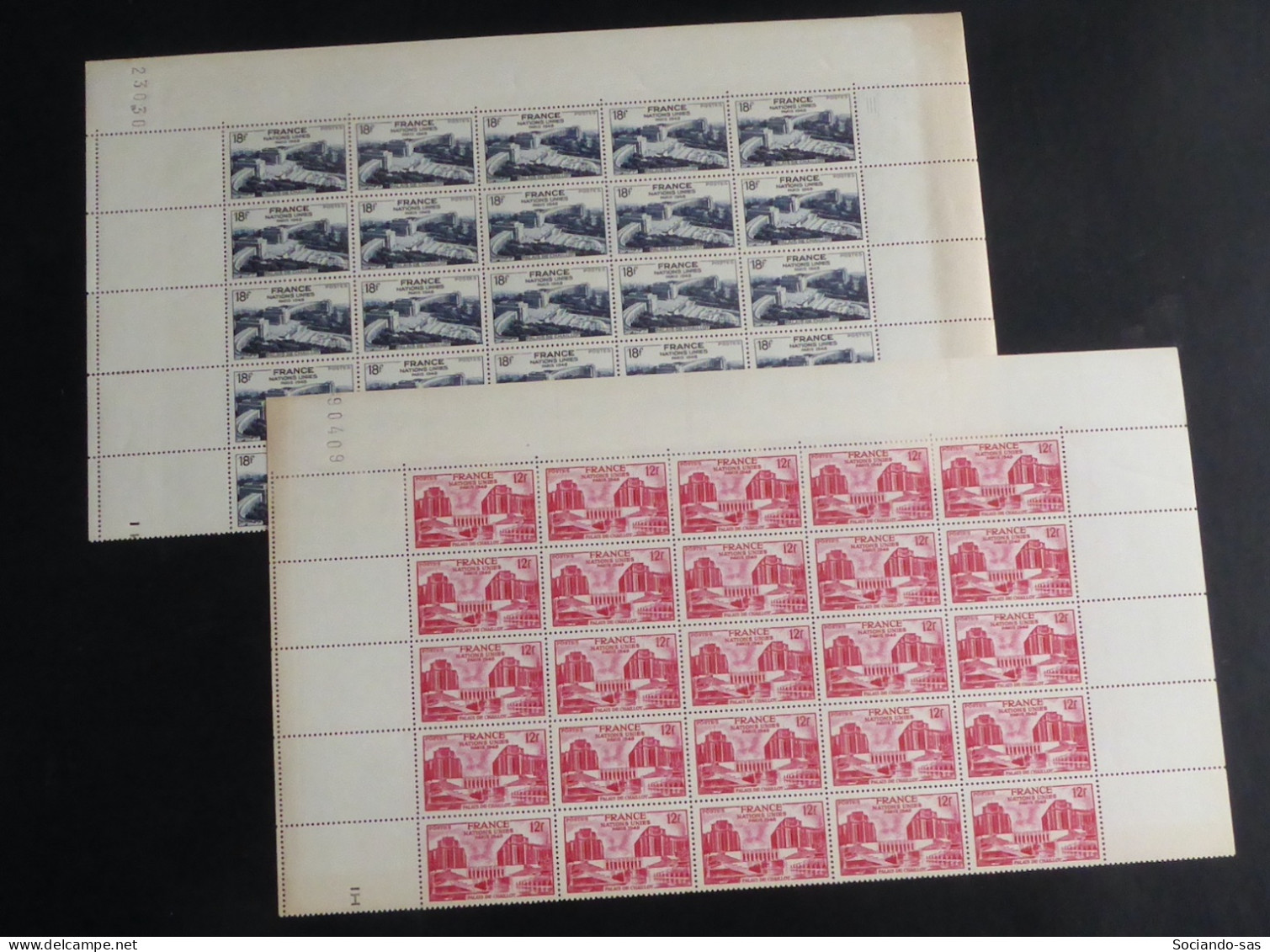 FRANCE - 1948 - N°YT. 818 à 819 - Palais De Caillot - Paire En Blocs De 25 Bord De Feuille - Neuf Luxe ** / MNH - Unused Stamps