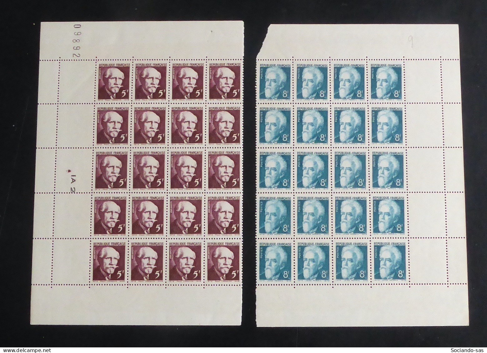 FRANCE - 1948 - N°YT. 820 Et 821 - Langevin Et Perrin - Blocs De 20 Bord De Feuille - Neuf Luxe ** / MNH - Neufs