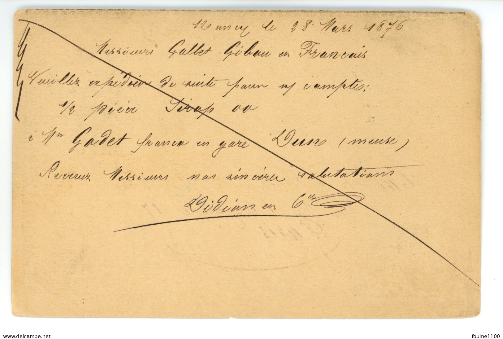 CARTE PRECURSEUR Envoyé à GALLET GIBOU Et FRANCOIS Rue De L'Argonne à Paris Pour NANCY Année 1876 - 1849-1876: Période Classique