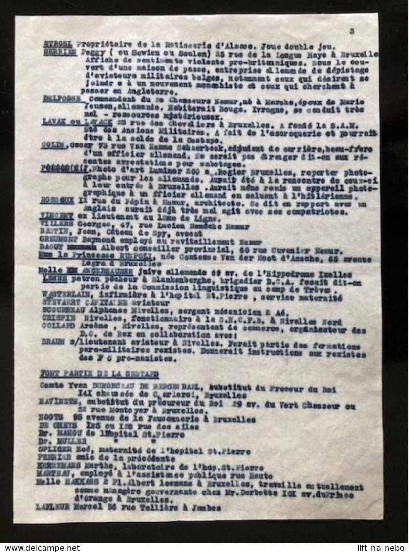 Tract Presse Clandestine Résistance Belge WWII WW2 'Liste Des Traîtres & Suspects' 5 Pages - Documentos