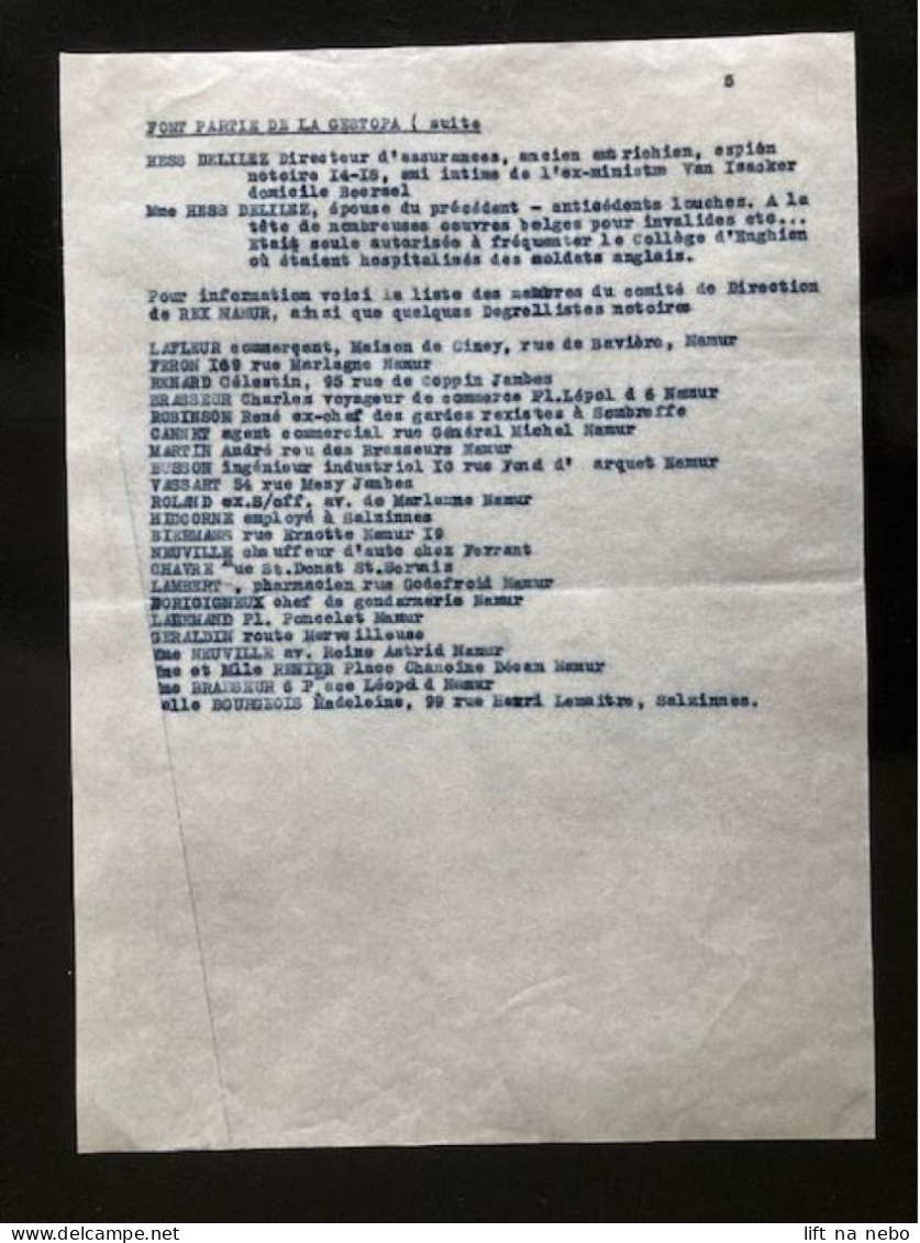Tract Presse Clandestine Résistance Belge WWII WW2 'Liste Des Traîtres & Suspects' 5 Pages - Documents