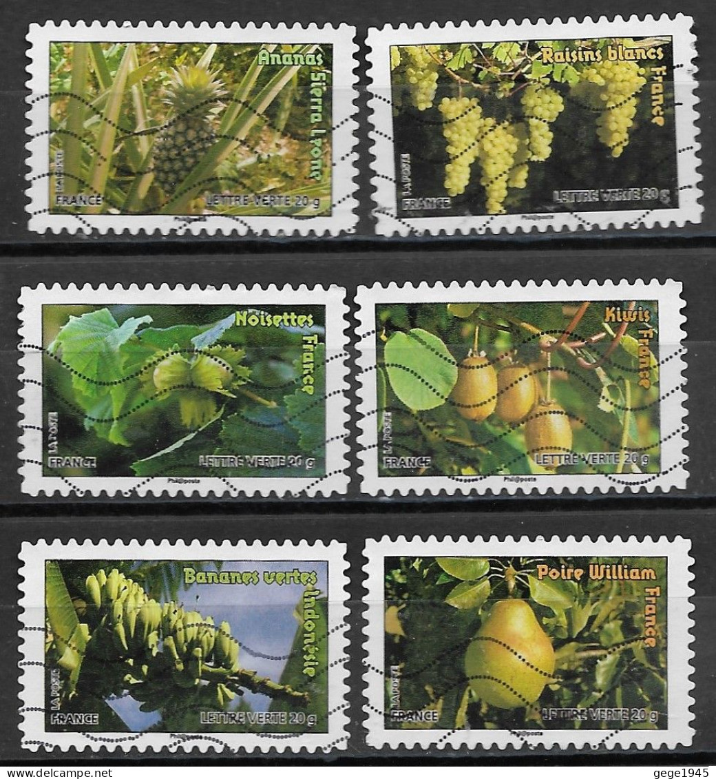 France 2012  Oblitéré Autoadhésif  N° 686 - 688 - 689 - 690 - 694 - 697  -     Flore  -  Fruits De France Et  Du Monde - Used Stamps