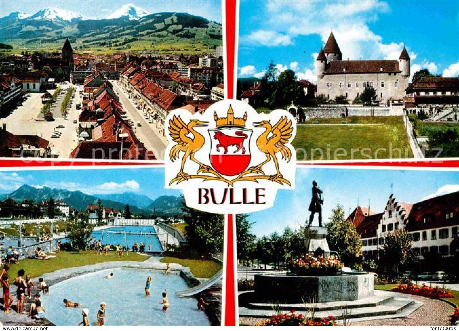 12675638 Bulle FR Panorama Schloss Schwimmbad Brunnen Denkmal Bulle - Altri & Non Classificati