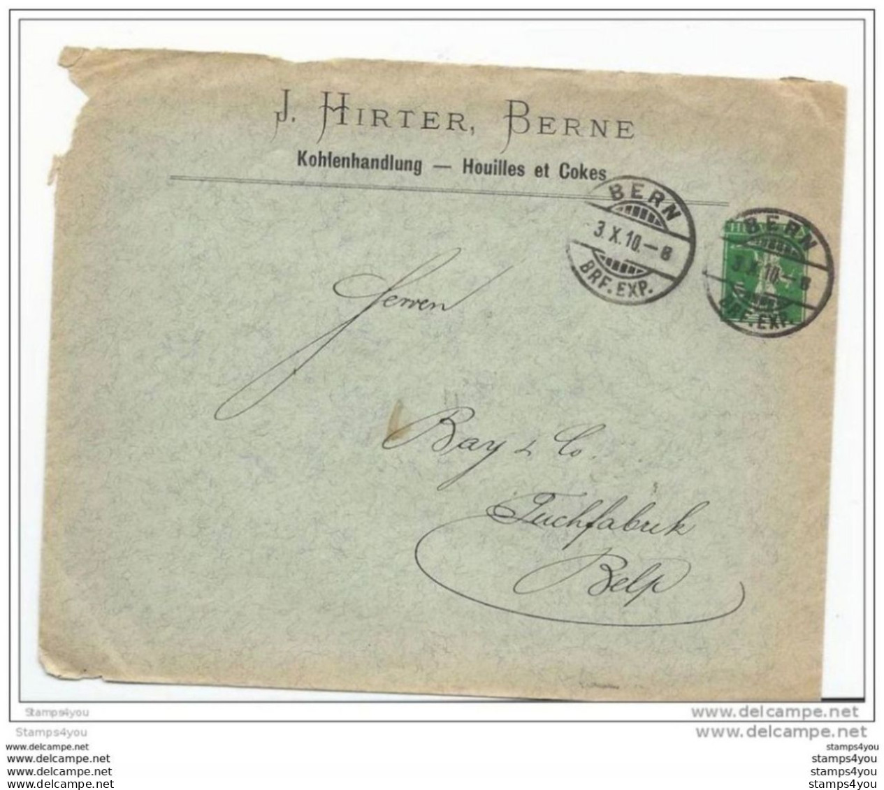 36-68 - Entier Postal Privé  "J. Hirter Bern  1910" - Interi Postali