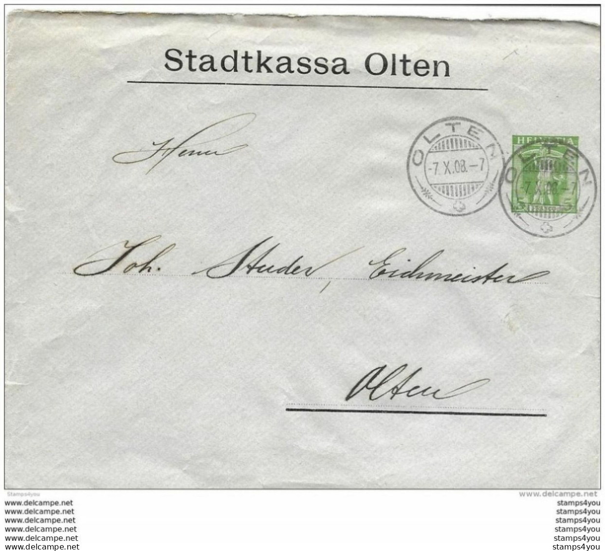 15 - 36 - Entier Postal Privé "Stadkassa Olten 1908" - Ganzsachen