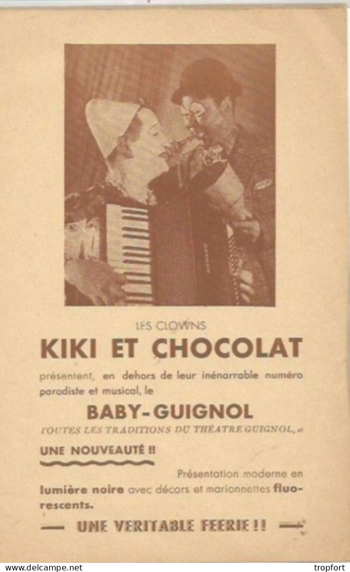 PO / FEUILLET PUBLICITAIRE Ancien CIRQUE CLOWN PO / FEUILLET PUBLICITAIRE Ancien KIKI Et CHOCOLAT CLOWNS // Baby Guignol - Reclame