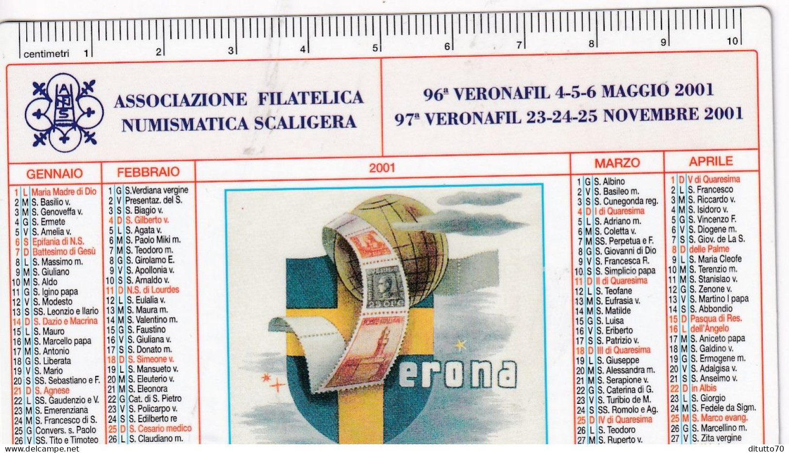 Calendarietto - Associazione Filatelica Numismatica Scaligera - Verona - Anno 2001 - Small : 2001-...