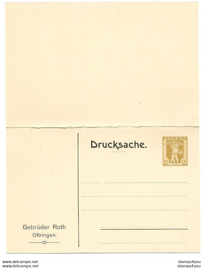 292 - 59 -  Entier Postal Privé Double Neuf 2 Cts Et 15 Cts  Gebrüder Roth - Stamped Stationery