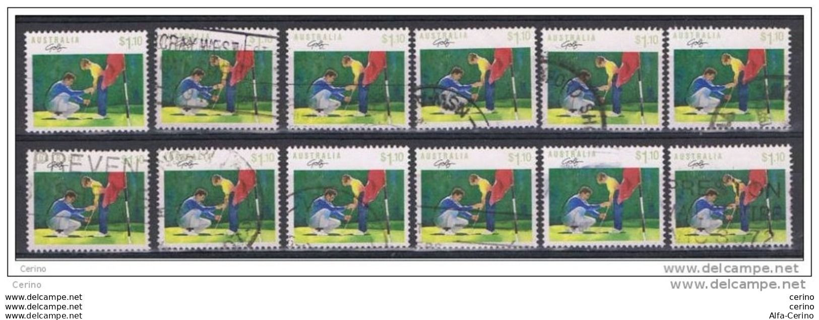 AUSTRALIA:  1989  SPORTS  -  1 D.10  GOLF  US. -  RIPETUTO  12  VOLTE  -  YV/TELL. 1106 G - Used Stamps