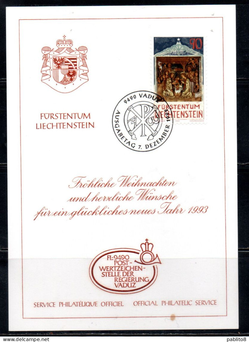 LIECHTENSTEIN 1993 CHRISTMAS WEIHNACHTEN NATALE NOEL NAVIDAD 90c ENTIRE CARD Neujahrs-Karte SPECIAL CANCEL - Postwaardestukken