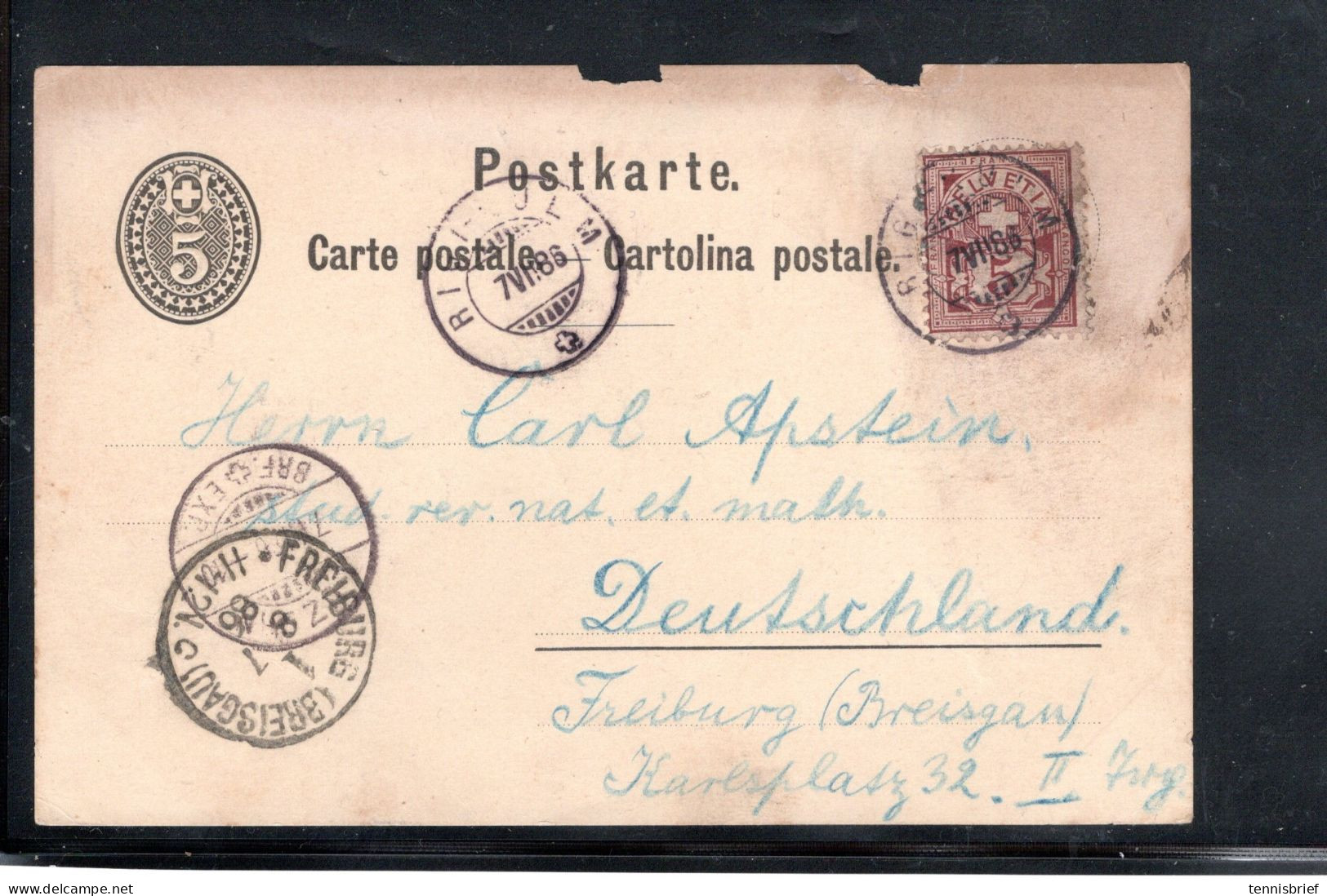 1886 , Privat Zudruck  " Hotel Rigi Kulm "auf GA 5 Rp. , Zusatzfr 5 Rp. , Klar Gest. " RIGI-KULM  " Nach D.   #180 - Storia Postale