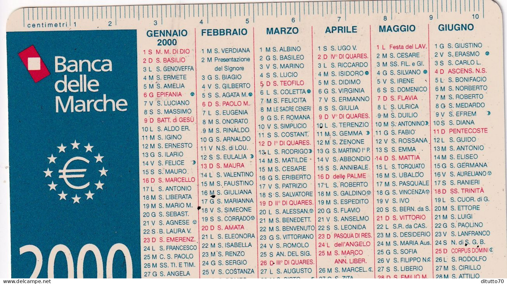 Calendarietto - Banca Delle Marche - Anno 2000 - Tamaño Pequeño : 1991-00