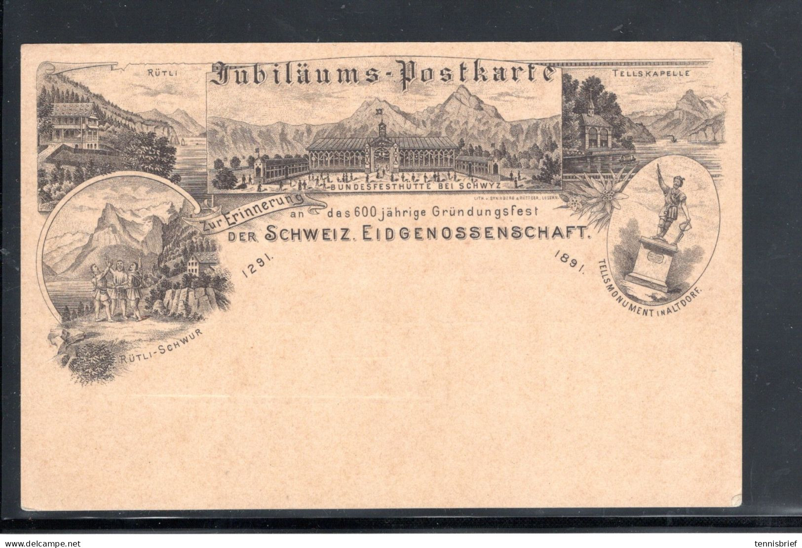 1891 ,5 Rp. Halb-Amtlicher  Zudruck " JUBILÄUMS_POSTKARTE 1891 " Ungebraucht , Vorläufer Bundesfeier,Fr.150,-   #182 - Stamped Stationery