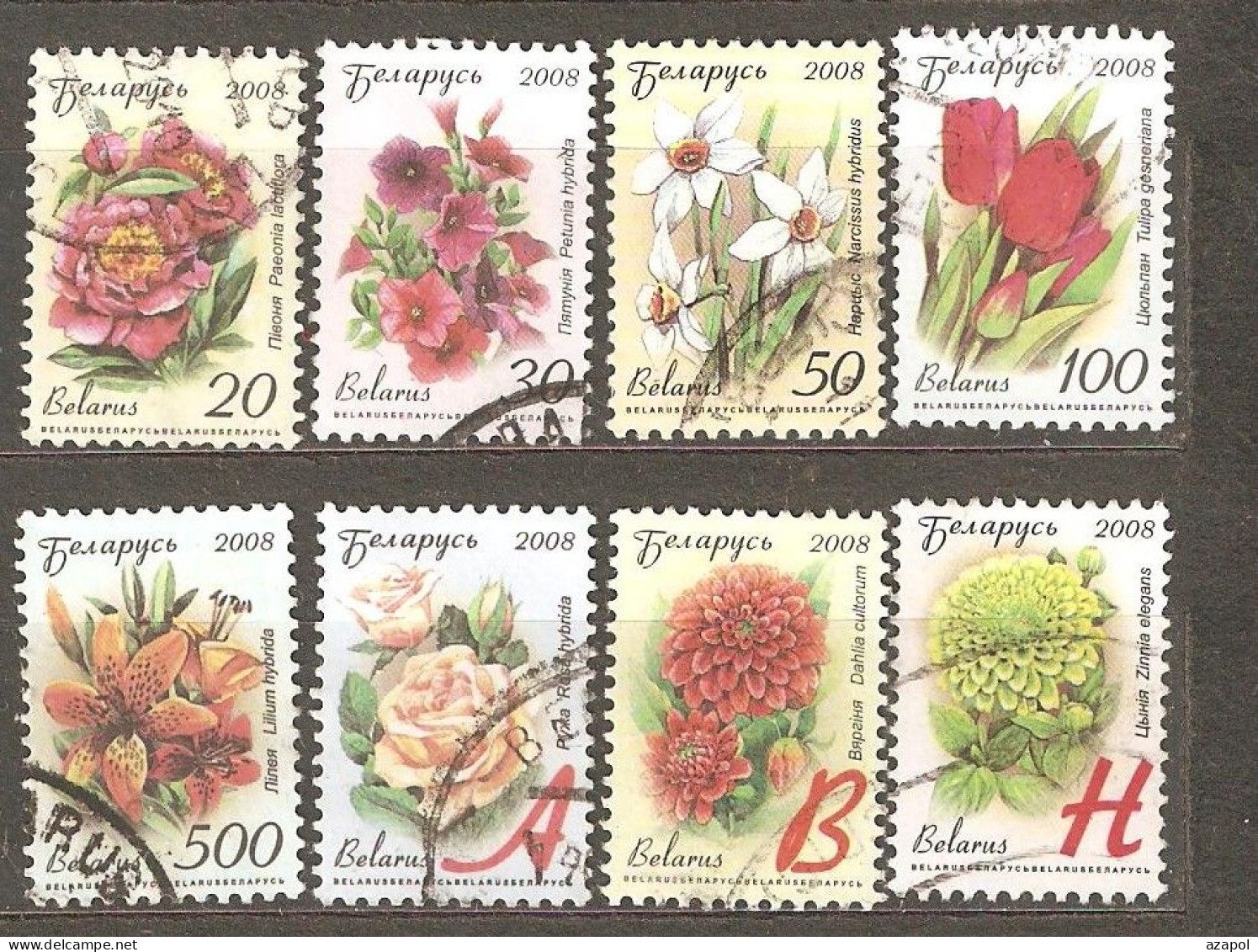 Belarus: Full Set Of 8 Used Definitive Stamps, Flowers, 2008, Mi#712-19 - Wit-Rusland