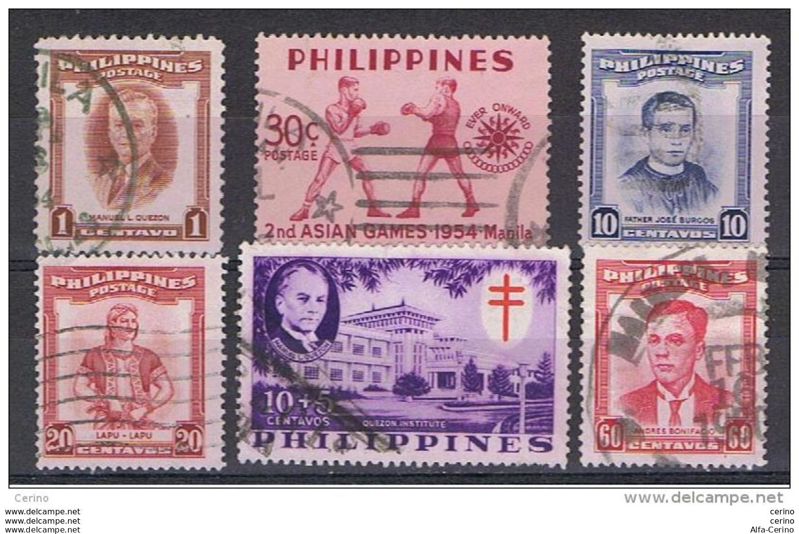 PHILIPPINES:  1953/56  DIFFERENTS  -  LOT  6  USED  STAMPS  -  YV/TELL. 416//464 - Filippine