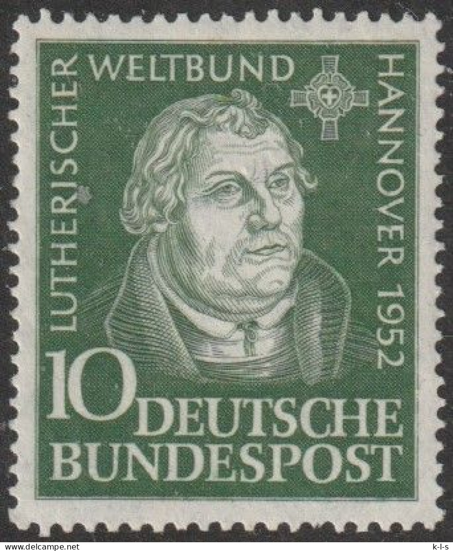 BRD: 1952, Mi. Nr. 149, 10 Pfg. Tagung Des Lutherischen Weltbundes, Hannover.  **/MNH - Ongebruikt