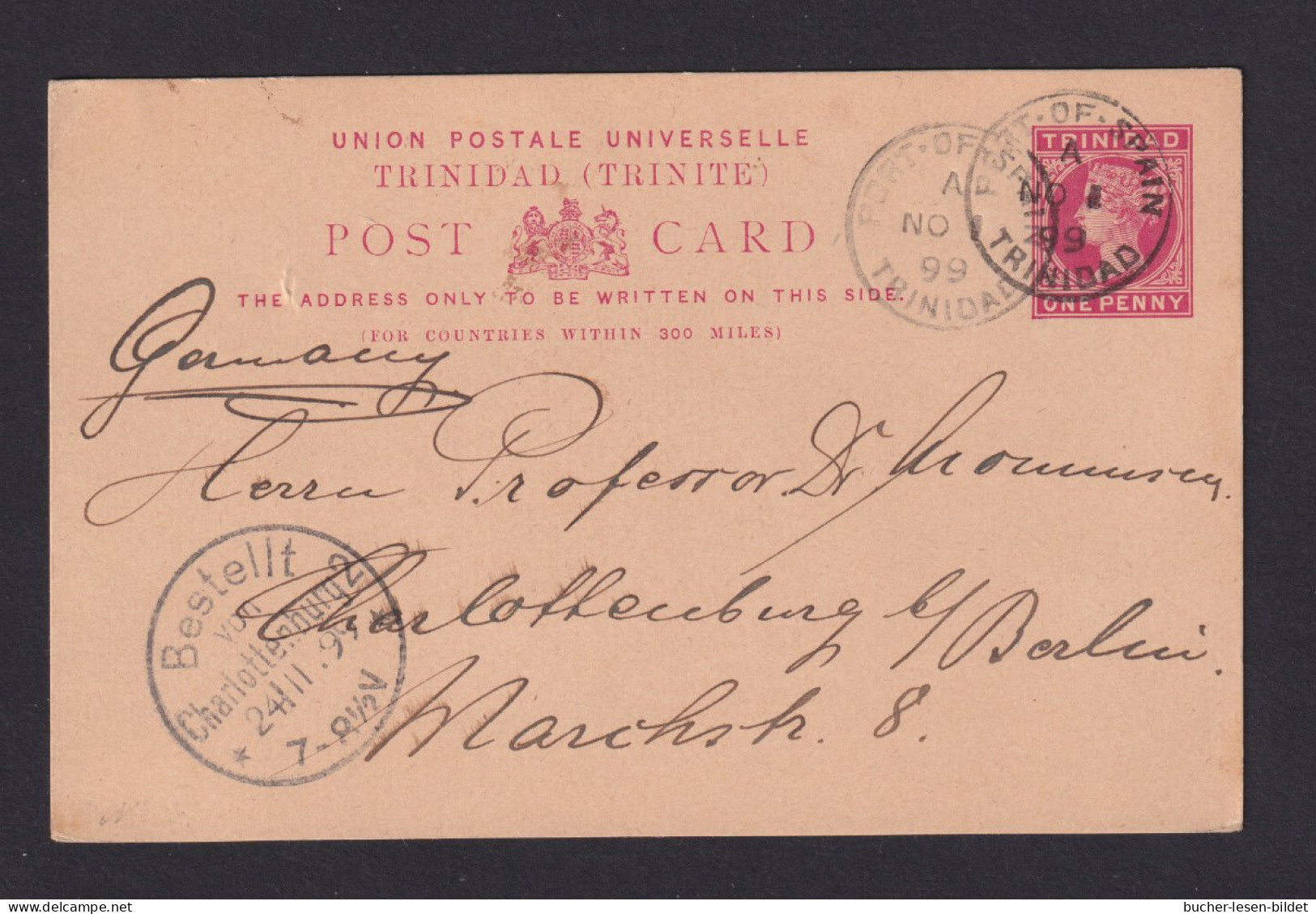 1899 - 1 P. Ganzsache (P 3) Ab Port-of-Spain Nach Charlottenburg - Trinidad Y Tobago