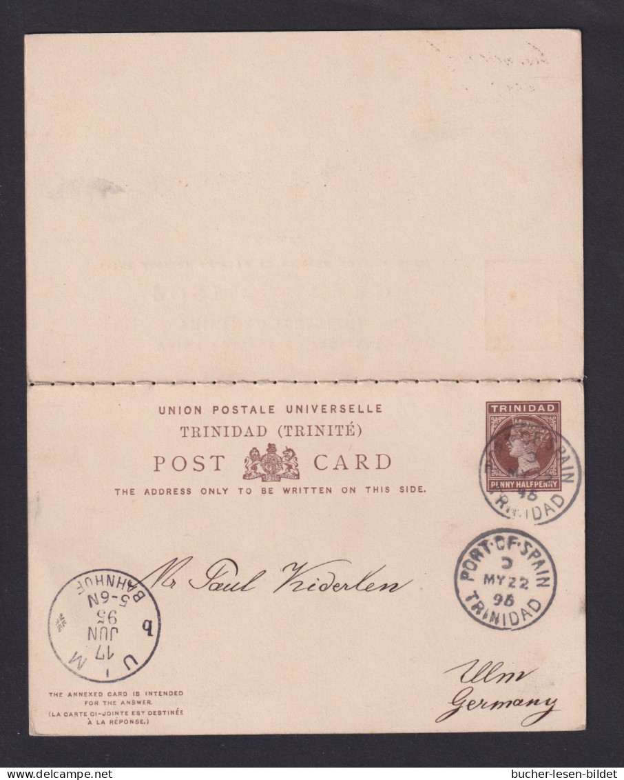1896 - 1 1/2 P. Doppel-Ganzsache (P 7) Ab Port-of-Spain Nach Ulm - Trinidad Y Tobago