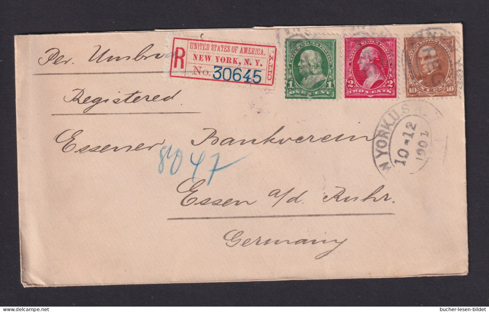 1901 - 1, 2 Und 10 C. Auf Einschreibbrief Ab New York Nach Essen - Covers & Documents