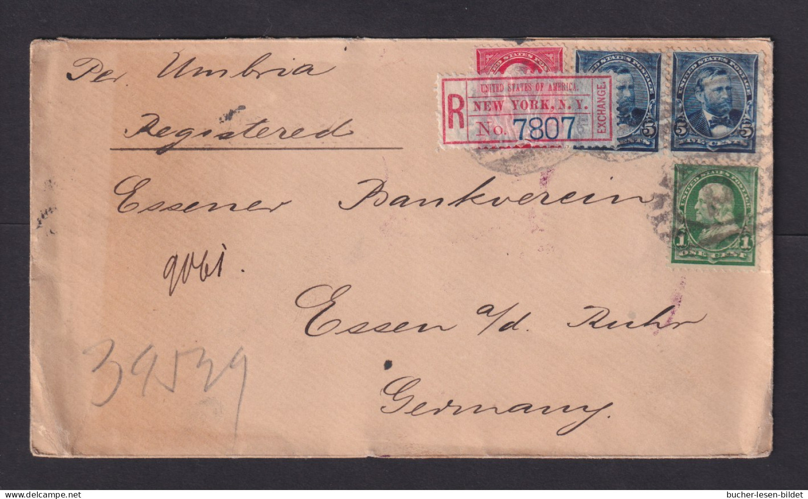 1901 - 1, 2 Und 2x 5 C. Auf Einschreibbrief Ab New York Nach Essen - Cartas & Documentos