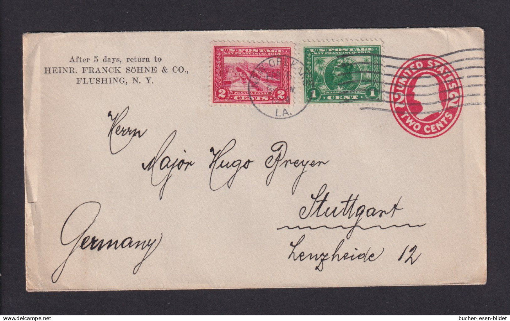 1914 - 1 Und 2 C. Auf 2 C. Ganzsache Ab Flushing Nach Stuttgart - Lettres & Documents