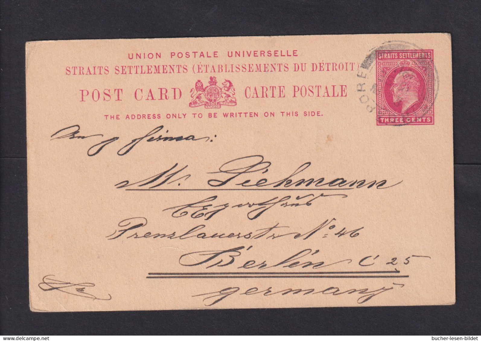 1911 - 3 C. Ganzsache (P 15) Ab Singapore Nach Berlin - Straits Settlements