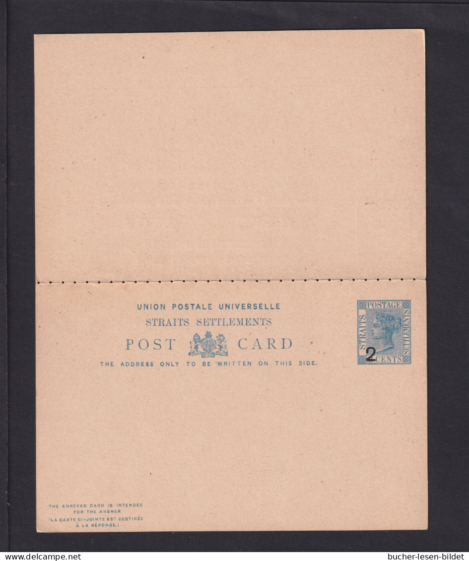 3 C. Doppel-Ganzsache Mit Aufdruck "2" (P 10Ib) - Ungebraucht - Straits Settlements