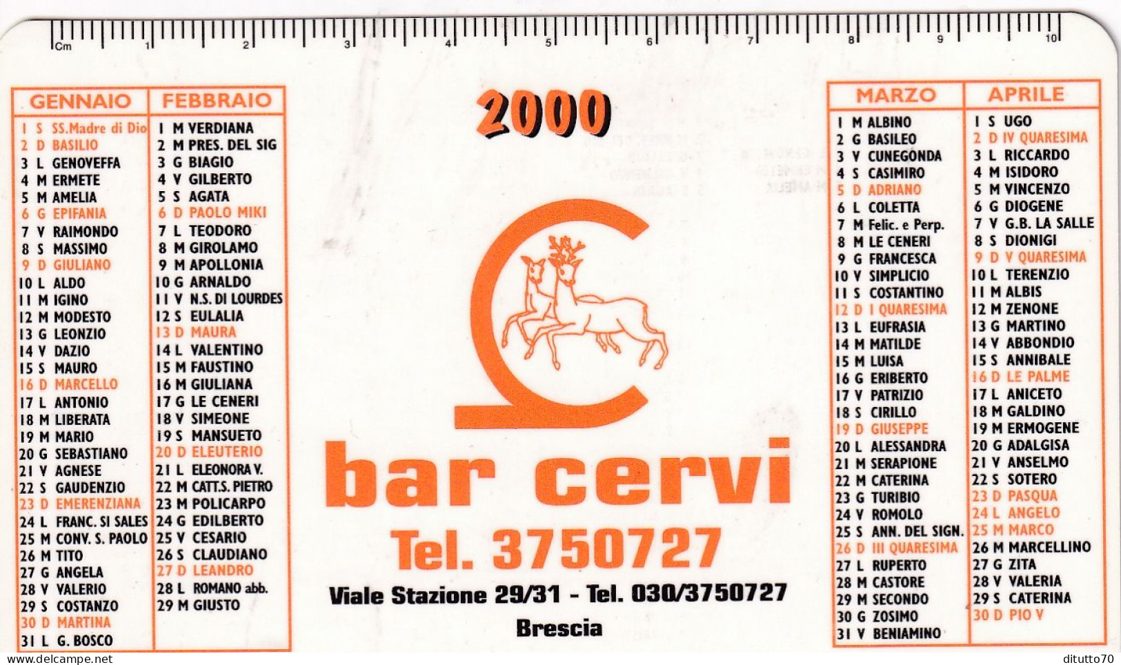 Calendarietto - Bar Cervi - Brescia - Anno 2000 - Formato Piccolo : 1991-00