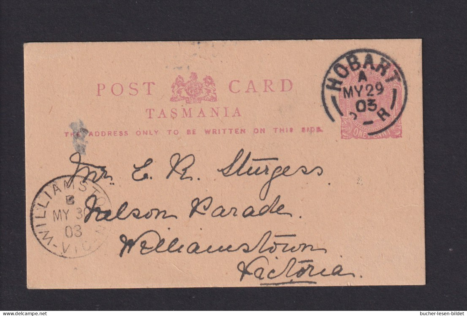 1905 - 1 P. Ganzsache Ab Hobart Nach Williamstown - Covers & Documents