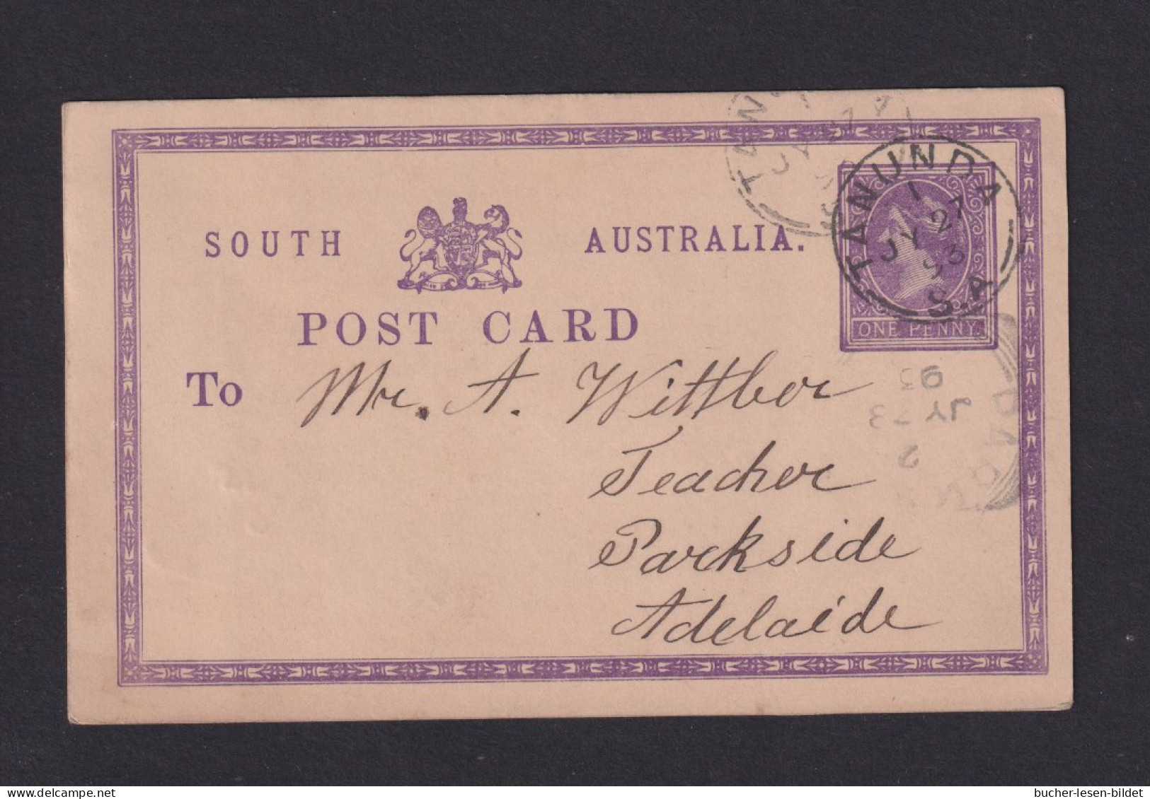 1893 - 1 P. Ganzsache Ab TANUNDA Nach Adelaide - Storia Postale