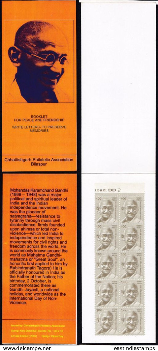 Inde India 2009 Mint Stamp Booklet Mahatma Gandhi, Indian Independence Leader, Social Reformer - Altri & Non Classificati