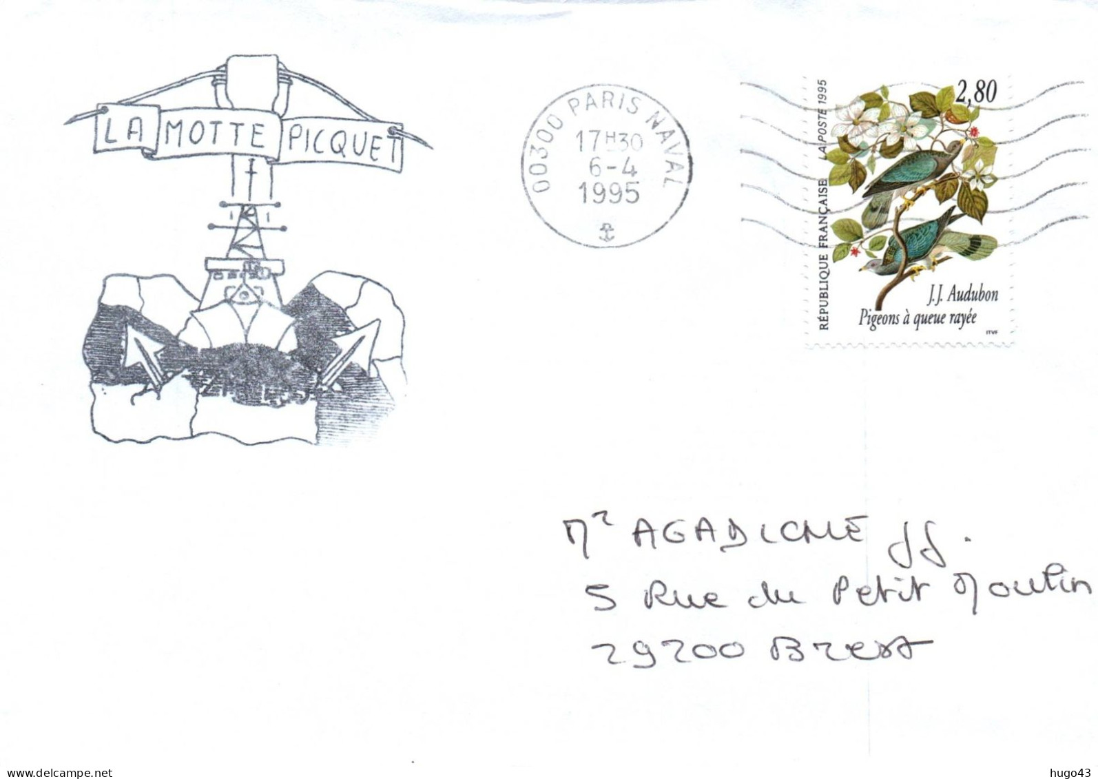 ENVELOPPE AVEC CACHET FREGATE FASM LA MOTTE PICQUET - PARIS NAVAL LE 06/4/1995 - BEAU TIMBRE - Poste Navale