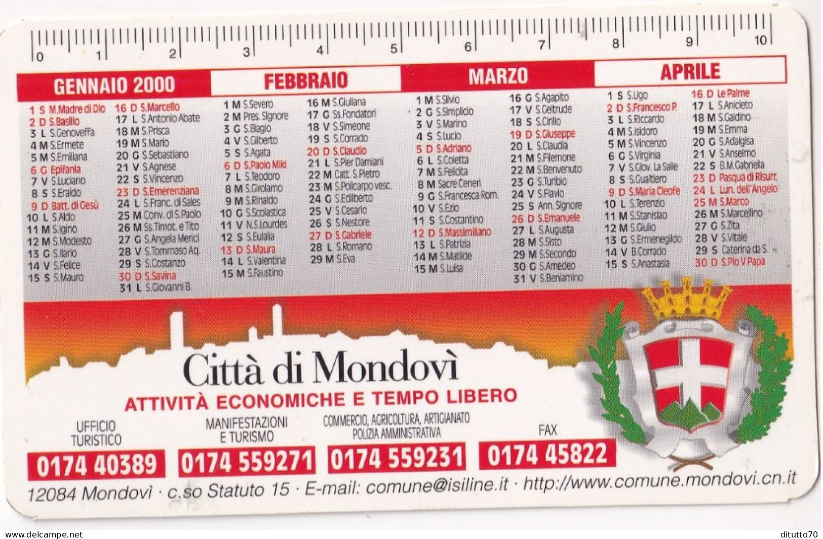 Calendarietto - Citta Di Mondovi - Anno 2000 - Petit Format : 1991-00