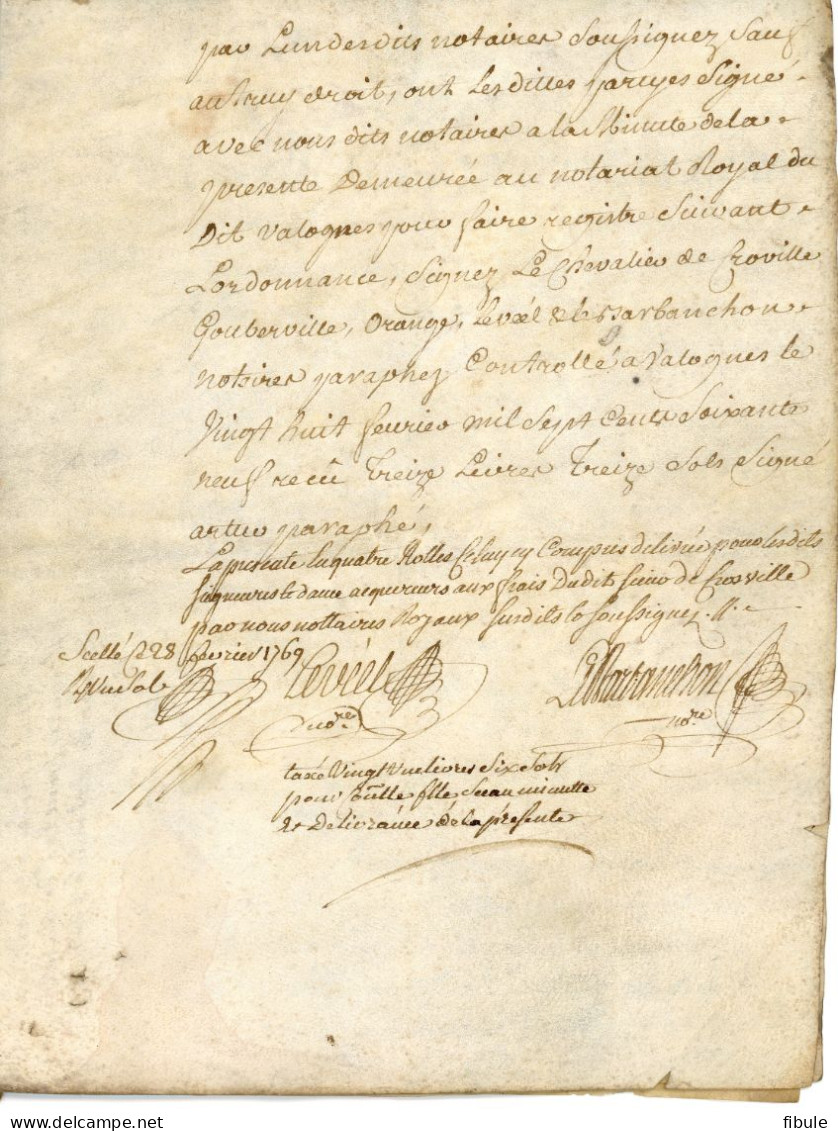 Document de 1769 Messire de Grosville, chevalier de Goberville, de Fréville, châteaux d'Amfreville de Groville