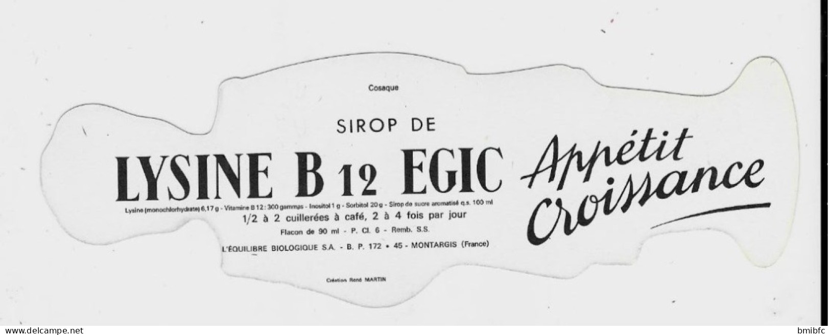 Cosaque  - Publicité Sirop De LYSINE B 12 EGIC  - L'équilibre Biologique -MONTARGIS(LOIRET) - Otros & Sin Clasificación