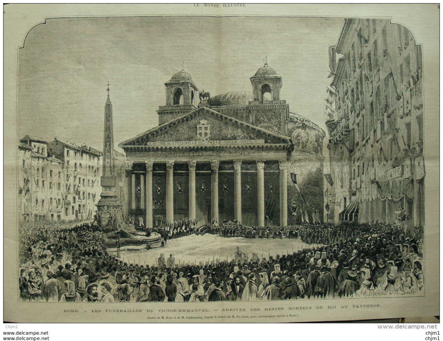Rome - Les Funérailles De Victor-Emmanuel - Arrivée Des Restes Mortels Du Roi Au Pathéon - Page Original 1878 - Documents Historiques