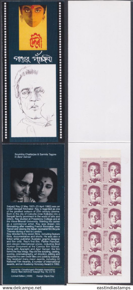 Inde India 2009 Mint Stamp Booklet Satyajit Ray, Cinema, Art, Arts, Film, Culture, Drama - Otros & Sin Clasificación