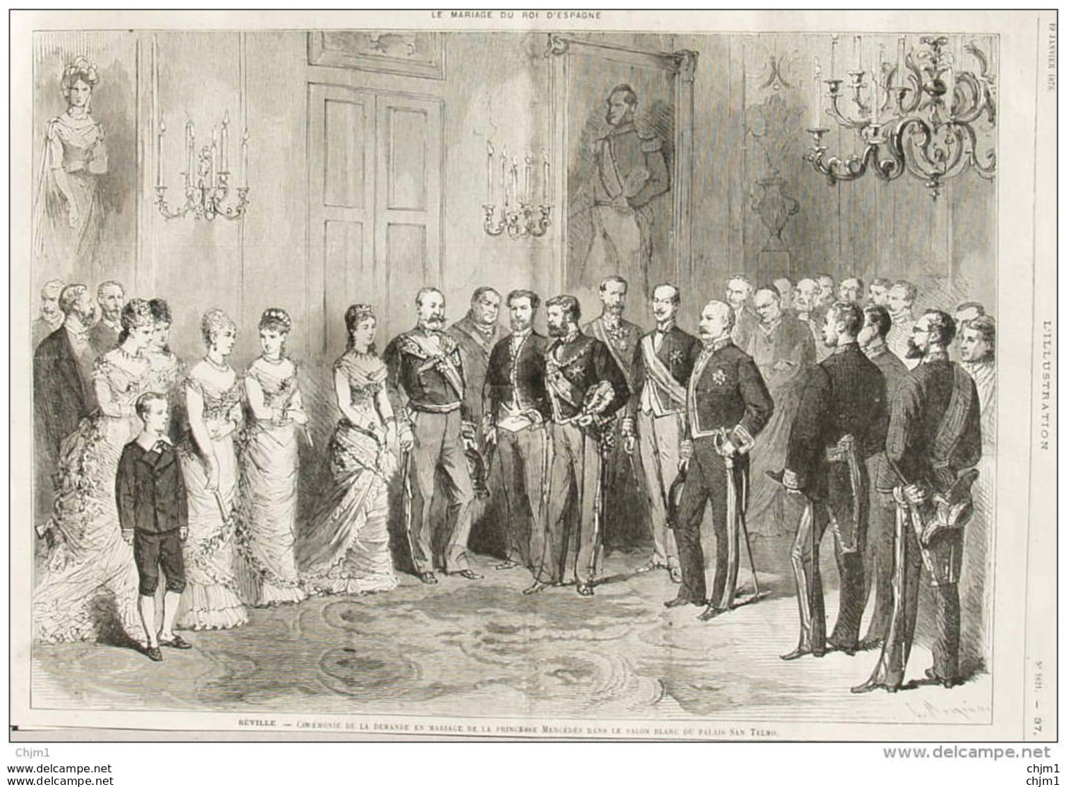 Séville - Cérémonie De La Demande En Mariage De La Princesse Mercédés Dans Le Palais San Telmo - Page Original  1878 - Historische Dokumente