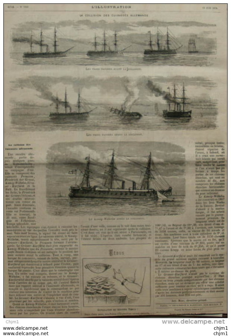 La Collision Des Cuirassés Allemands - Les Trois Navires Après La Collision -  Page Original - 1878 - Historische Dokumente