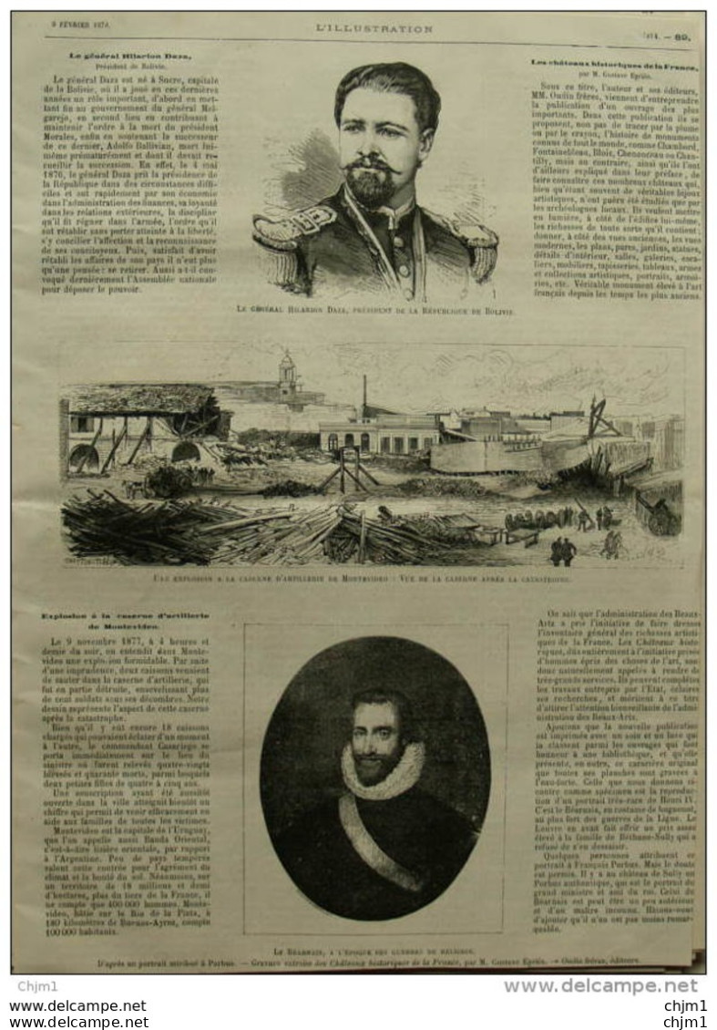 Général Hilarion Daza, Président De La République De Bolivie - Explosion à La Caserne -  Page Original - 1878 - Historische Dokumente