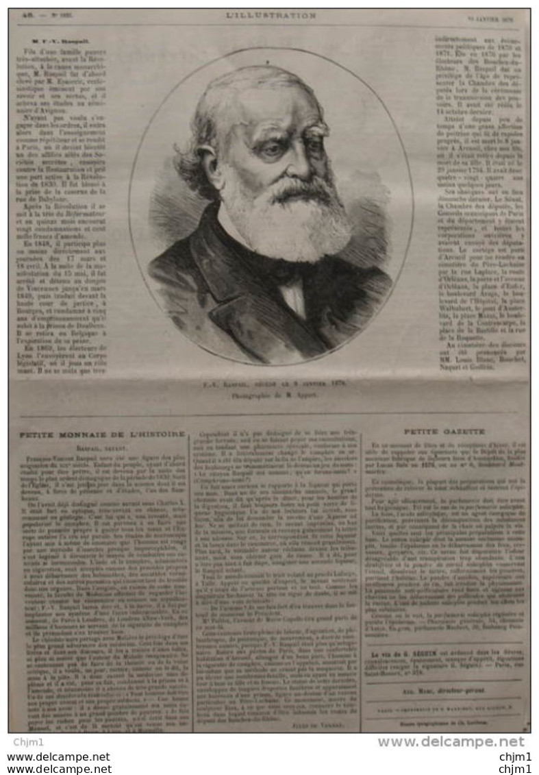 V. F. Raspail -  Page Original - 1878 - Historische Dokumente